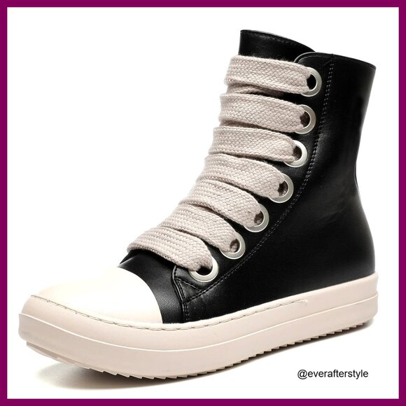 Shoes - High Top Platform Sneakers PU Leather Comfort Walking Shoes Zipper Side